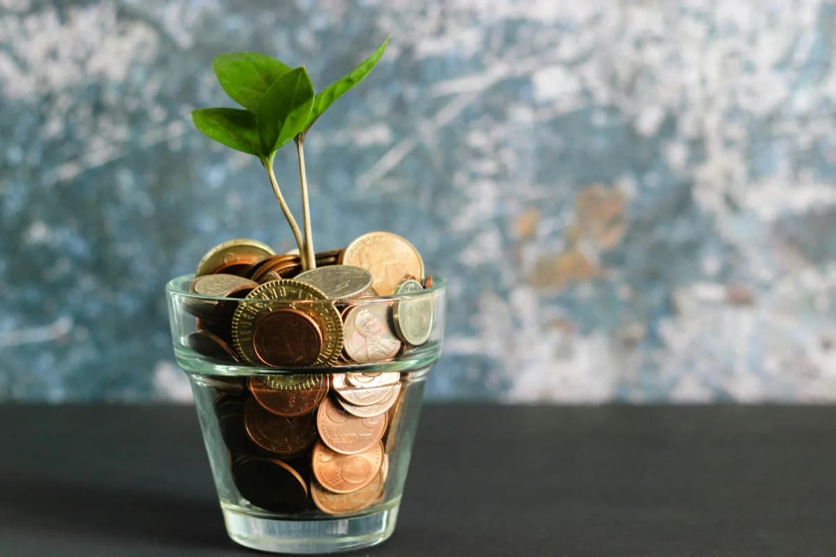 A jar of coins for a money saving challenge