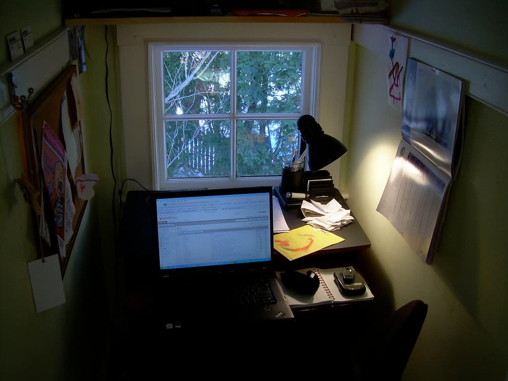 Home office in converted closet